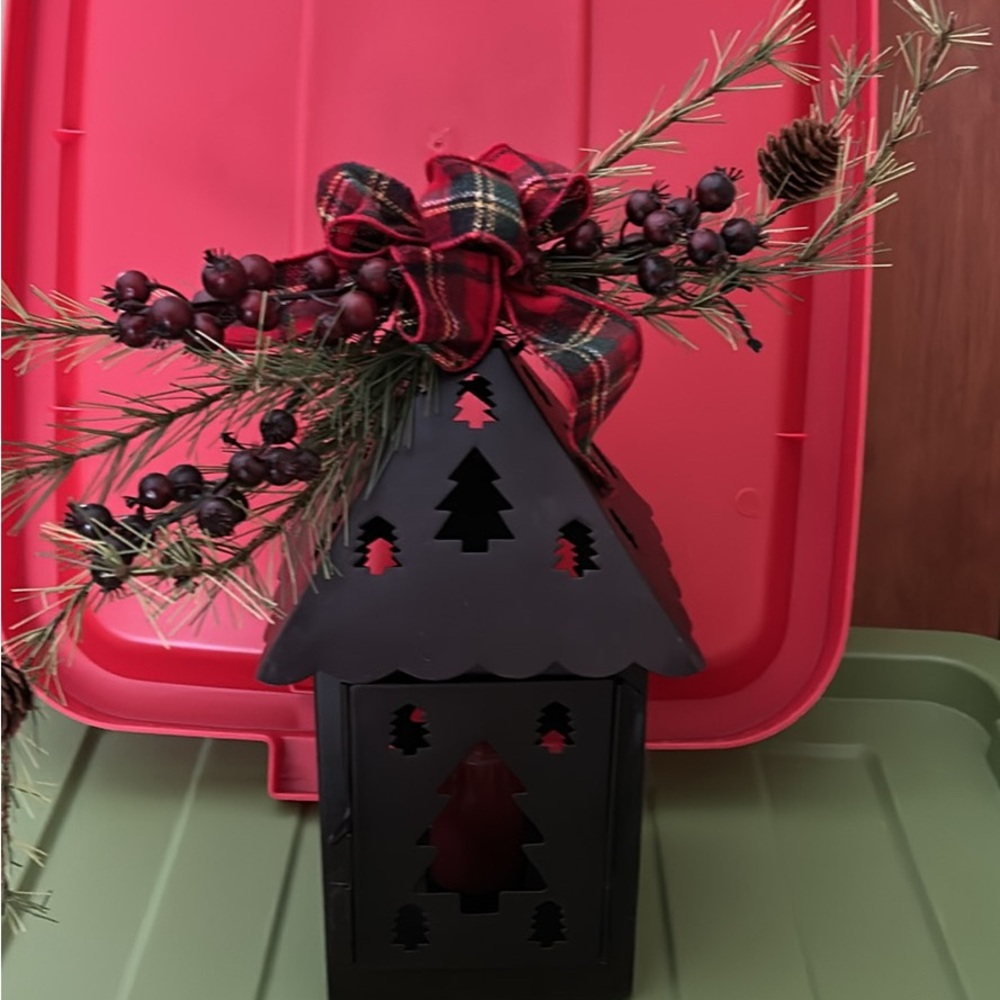 Charming Holiday Lantern with Red Plaid Bow